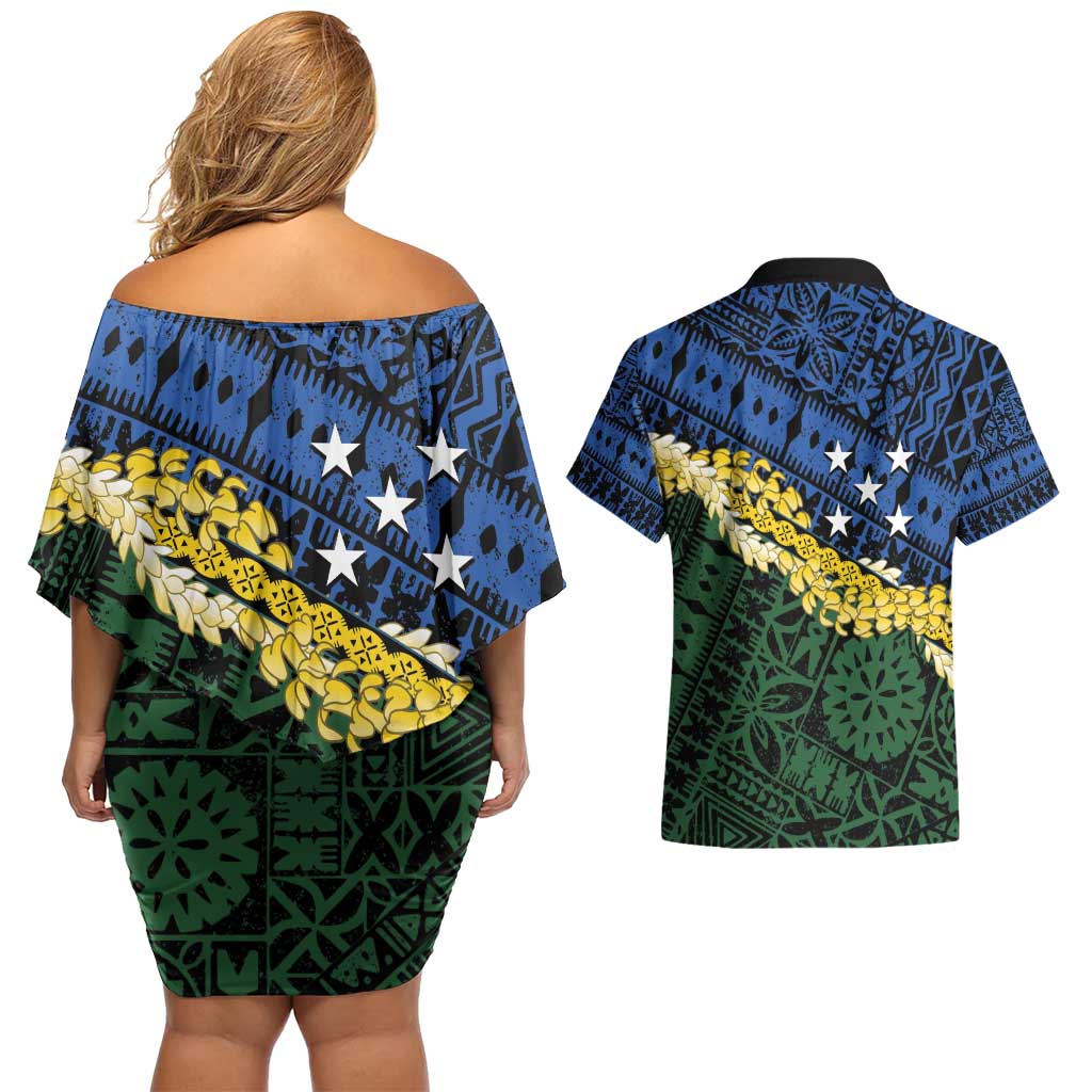 Halo Olaketa Solomon Islands Tapa Pattern Couples Matching Off Shoulder Short Dress and Hawaiian Shirt
