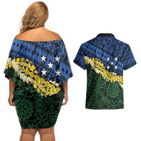 Halo Olaketa Solomon Islands Tapa Pattern Couples Matching Off Shoulder Short Dress and Hawaiian Shirt