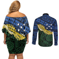 Halo Olaketa Solomon Islands Tapa Pattern Couples Matching Off Shoulder Short Dress and Long Sleeve Button Shirt