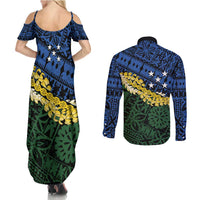 Halo Olaketa Solomon Islands Tapa Pattern Couples Matching Summer Maxi Dress and Long Sleeve Button Shirt