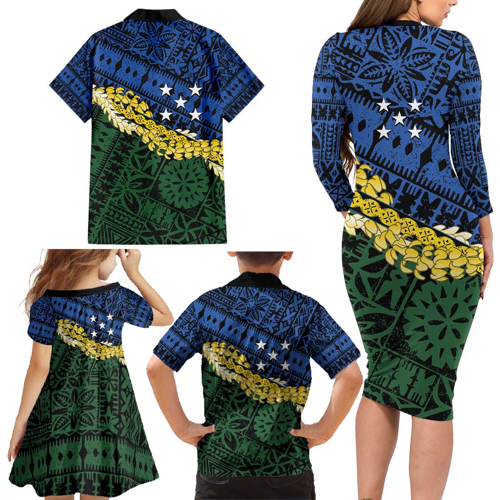 Halo Olaketa Solomon Islands Tapa Pattern Family Matching Long Sleeve Bodycon Dress and Hawaiian Shirt