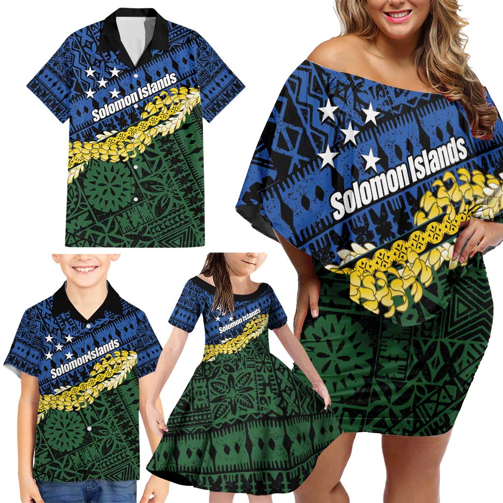 Halo Olaketa Solomon Islands Tapa Pattern Family Matching Off Shoulder Short Dress and Hawaiian Shirt