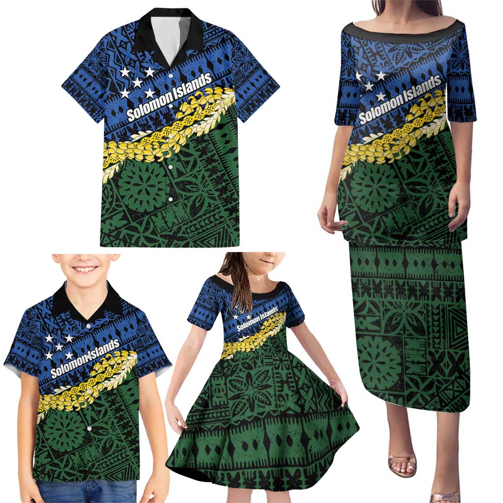 Halo Olaketa Solomon Islands Tapa Pattern Family Matching Puletasi and Hawaiian Shirt
