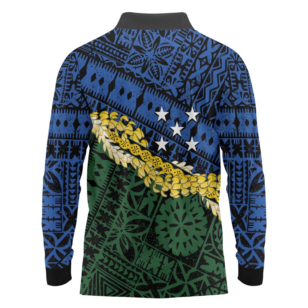 Halo Olaketa Solomon Islands Tapa Pattern Long Sleeve Polo Shirt