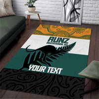 AUNZ Rugby Custom Area Rug Australia Kangaroo New Zealand Silver Fern - Polynesian Pride