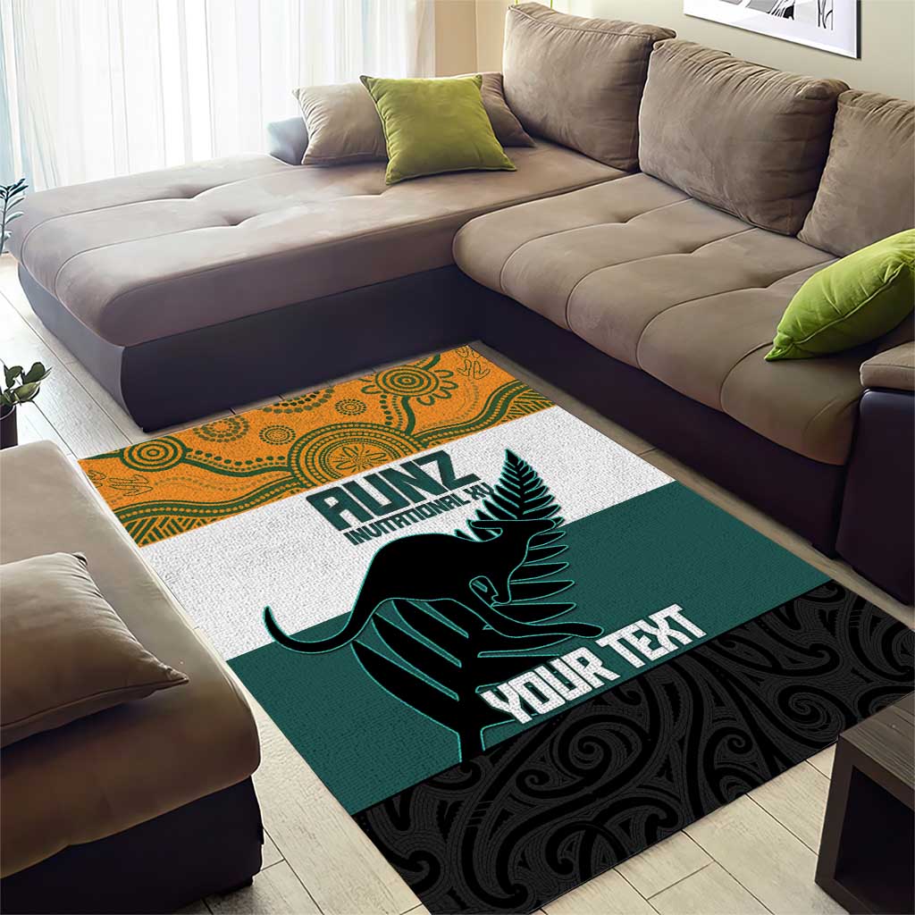 AUNZ Rugby Custom Area Rug Australia Kangaroo New Zealand Silver Fern - Polynesian Pride
