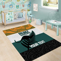 AUNZ Rugby Custom Area Rug Australia Kangaroo New Zealand Silver Fern - Polynesian Pride