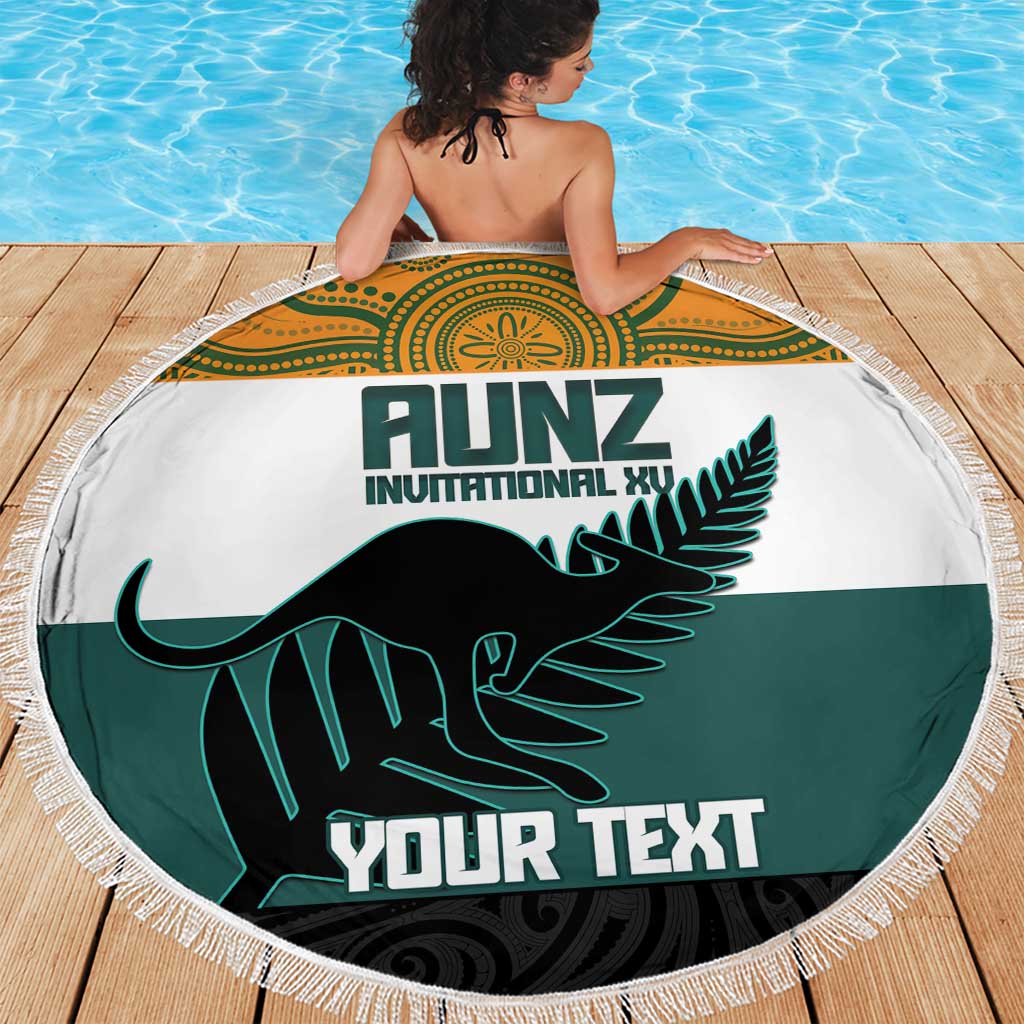 AUNZ Rugby Custom Beach Blanket Australia Kangaroo New Zealand Silver Fern - Polynesian Pride