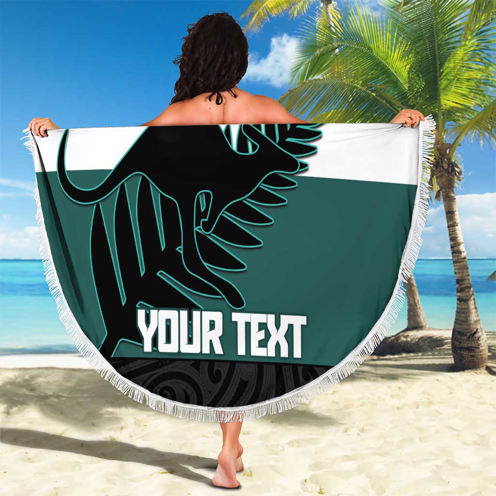 AUNZ Rugby Custom Beach Blanket Australia Kangaroo New Zealand Silver Fern - Polynesian Pride