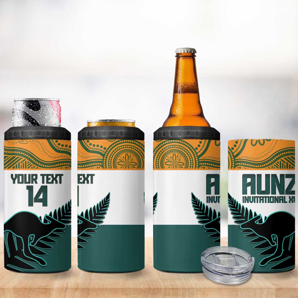 AUNZ Rugby Custom 4 in 1 Can Cooler Tumbler Australia Kangaroo New Zealand Silver Fern - Polynesian Pride