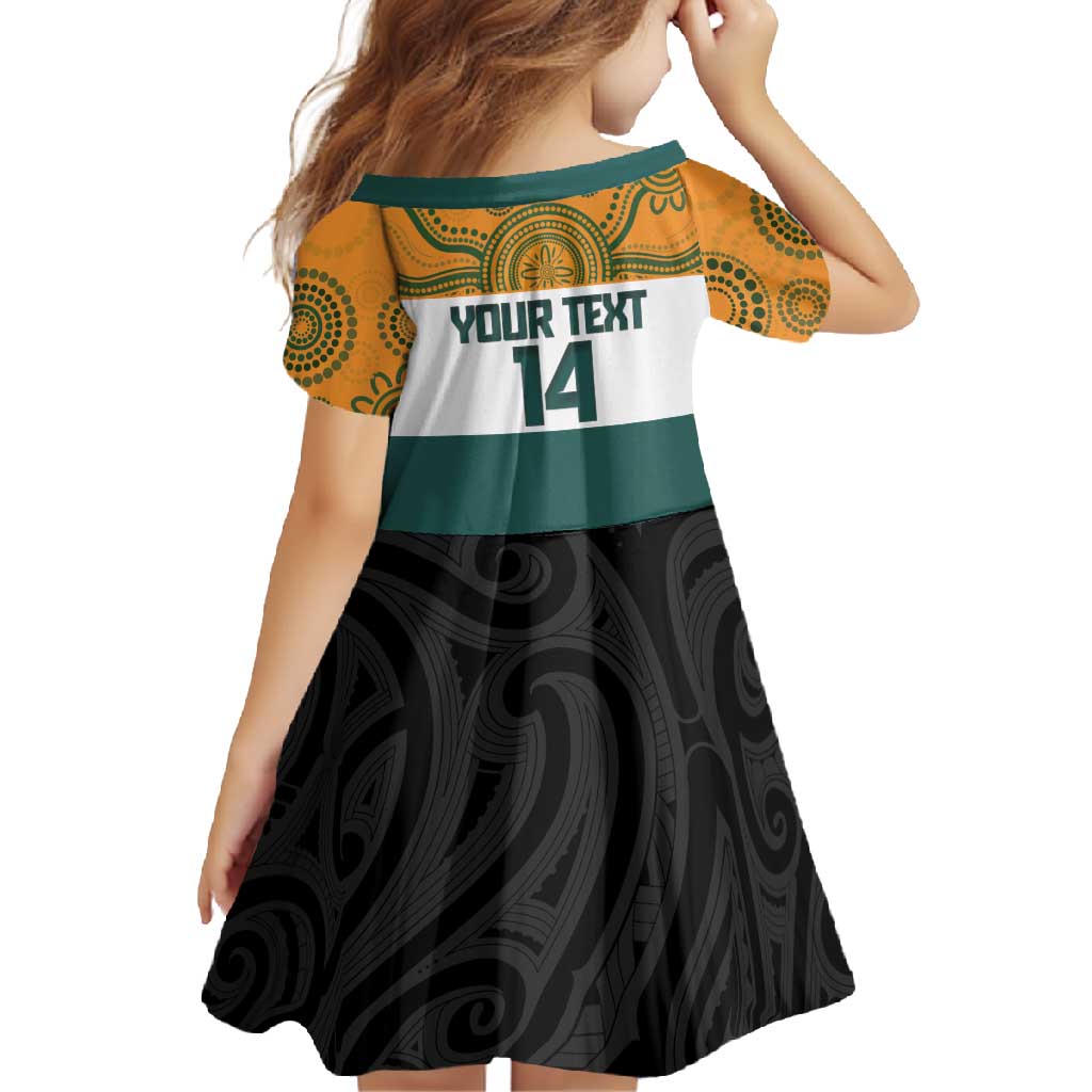 AUNZ Rugby Custom Family Matching Long Sleeve Bodycon Dress and Hawaiian Shirt Australia Kangaroo New Zealand Silver Fern - Polynesian Pride