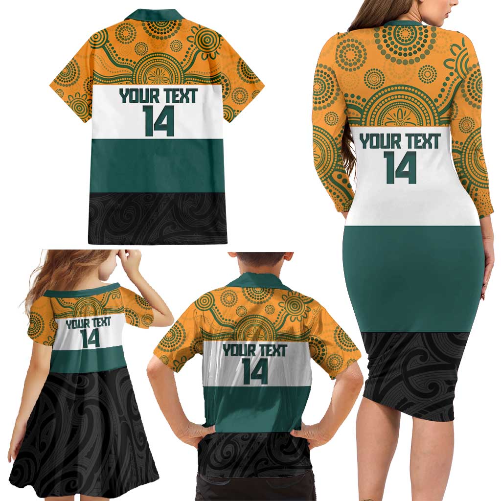 AUNZ Rugby Custom Family Matching Long Sleeve Bodycon Dress and Hawaiian Shirt Australia Kangaroo New Zealand Silver Fern - Polynesian Pride