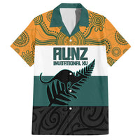 AUNZ Rugby Custom Family Matching Long Sleeve Bodycon Dress and Hawaiian Shirt Australia Kangaroo New Zealand Silver Fern - Polynesian Pride
