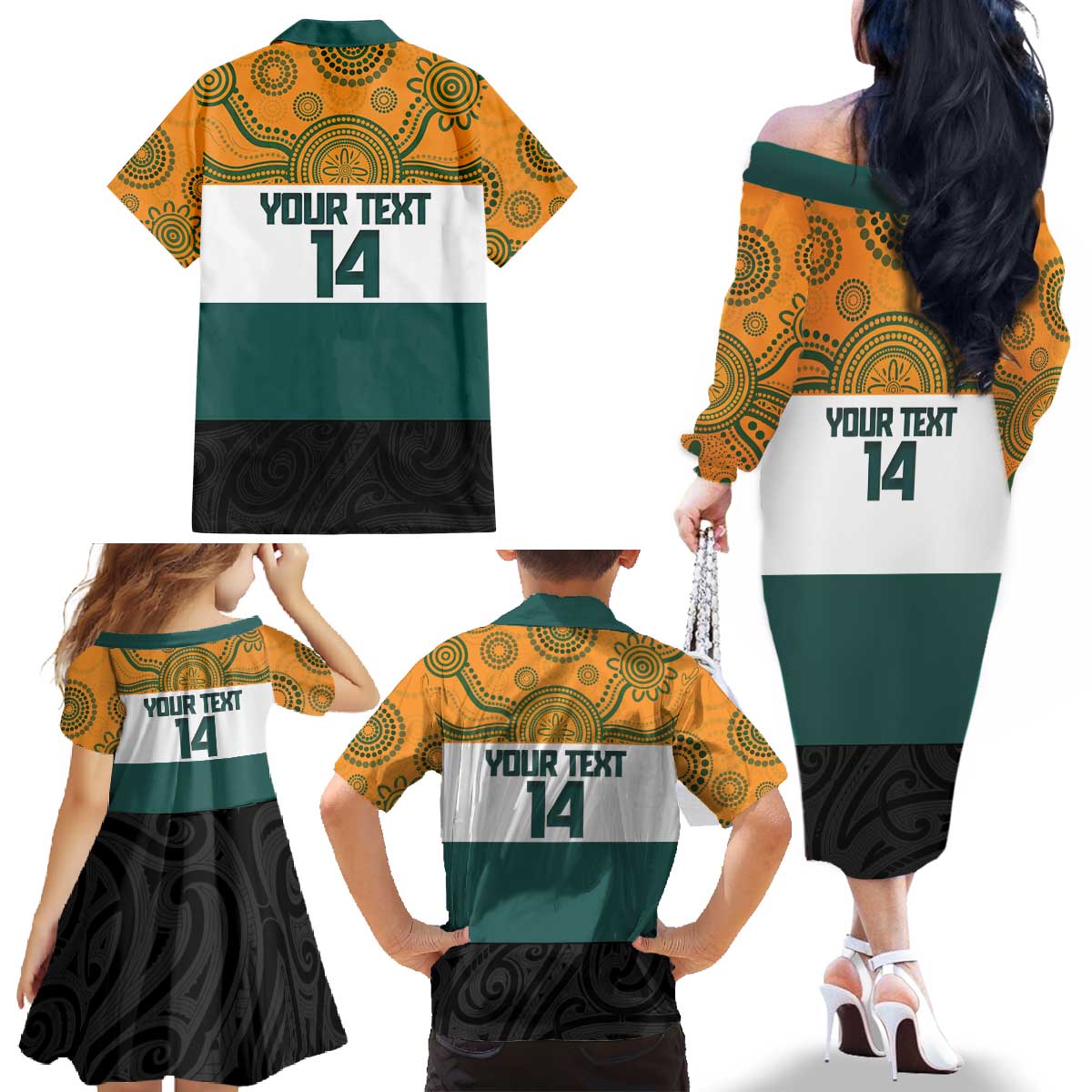 AUNZ Rugby Custom Family Matching Off The Shoulder Long Sleeve Dress and Hawaiian Shirt Australia Kangaroo New Zealand Silver Fern - Polynesian Pride