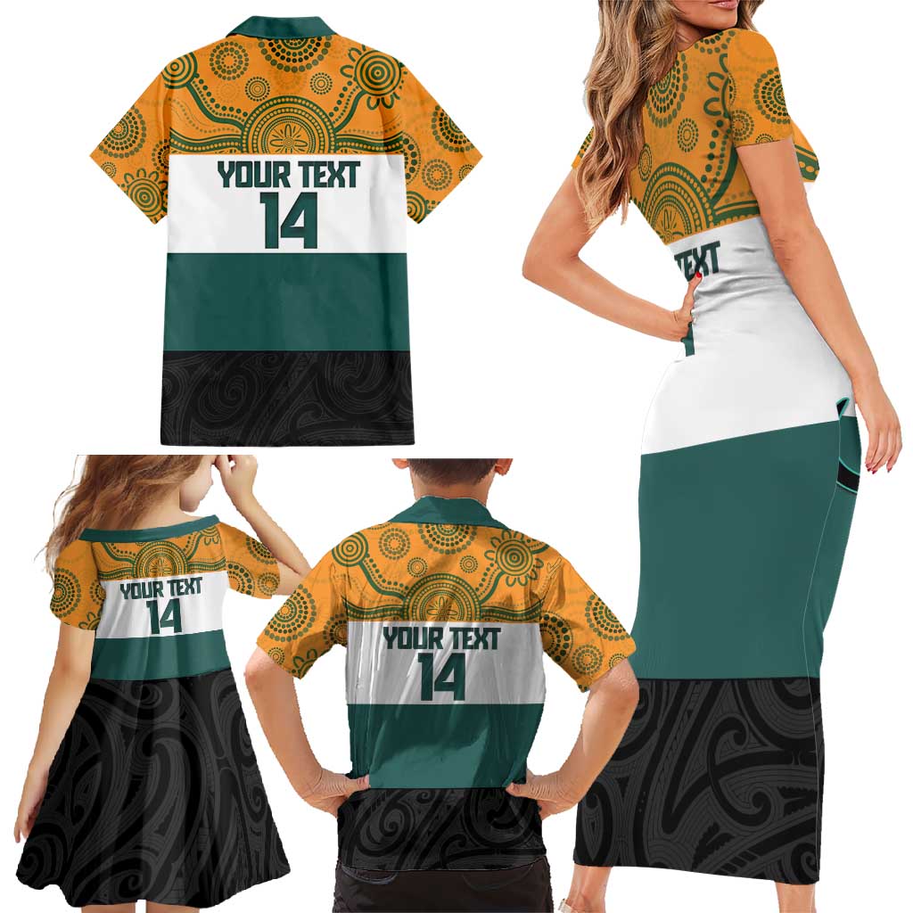 AUNZ Rugby Custom Family Matching Short Sleeve Bodycon Dress and Hawaiian Shirt Australia Kangaroo New Zealand Silver Fern - Polynesian Pride