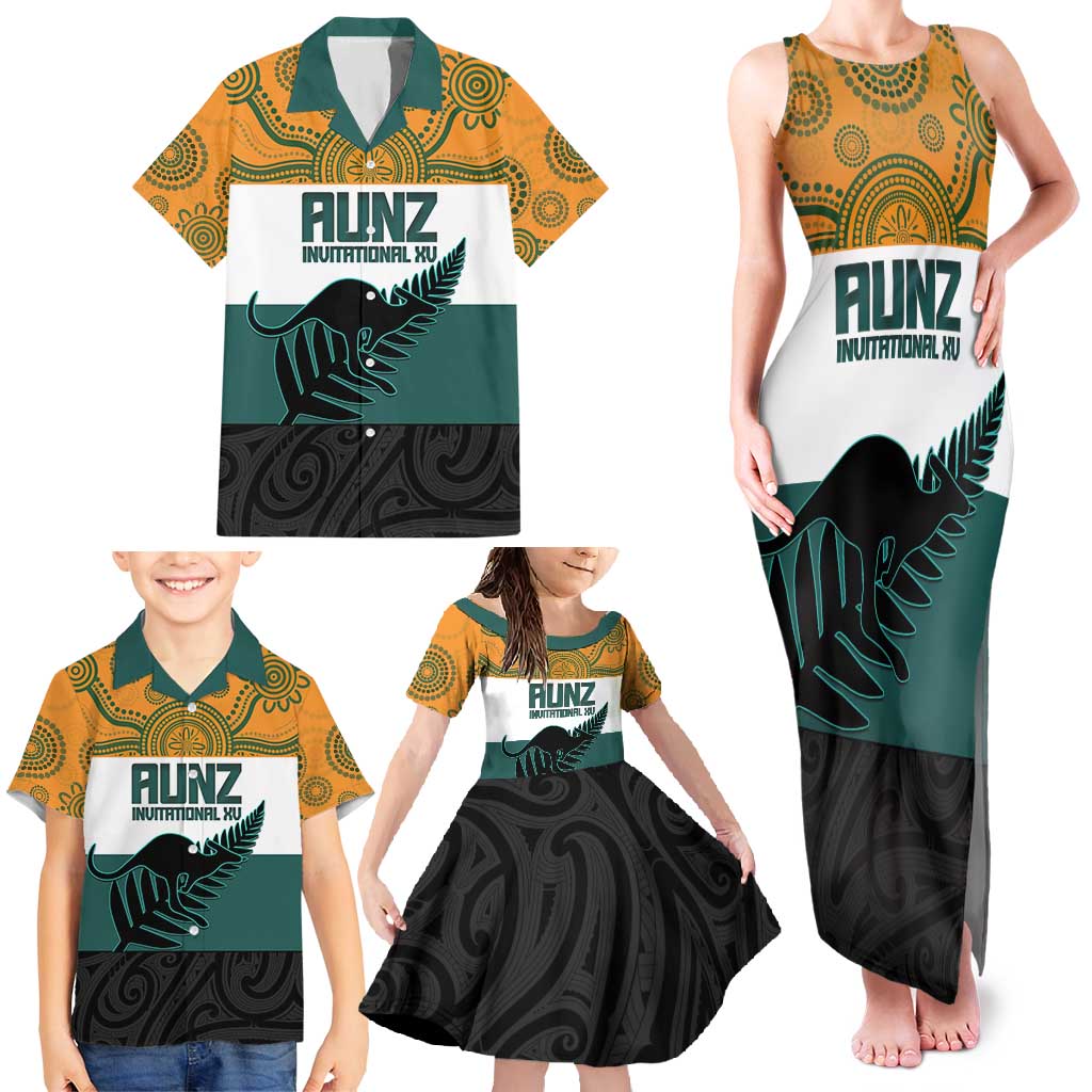 AUNZ Rugby Custom Family Matching Tank Maxi Dress and Hawaiian Shirt Australia Kangaroo New Zealand Silver Fern - Polynesian Pride