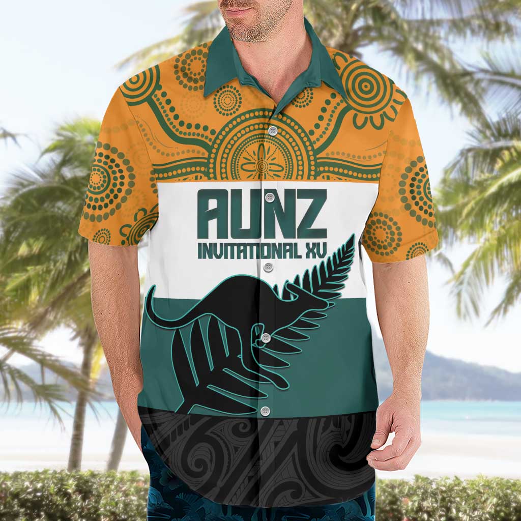 AUNZ Rugby Custom Hawaiian Shirt Australia Kangaroo New Zealand Silver Fern - Polynesian Pride