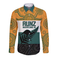 AUNZ Rugby Custom Long Sleeve Button Shirt Australia Kangaroo New Zealand Silver Fern - Polynesian Pride