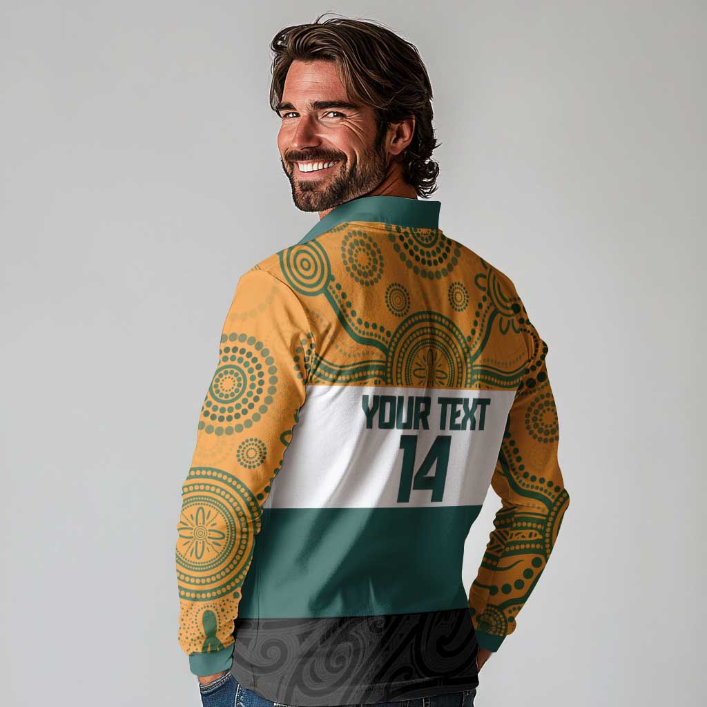 AUNZ Rugby Custom Long Sleeve Polo Shirt Australia Kangaroo New Zealand Silver Fern - Polynesian Pride