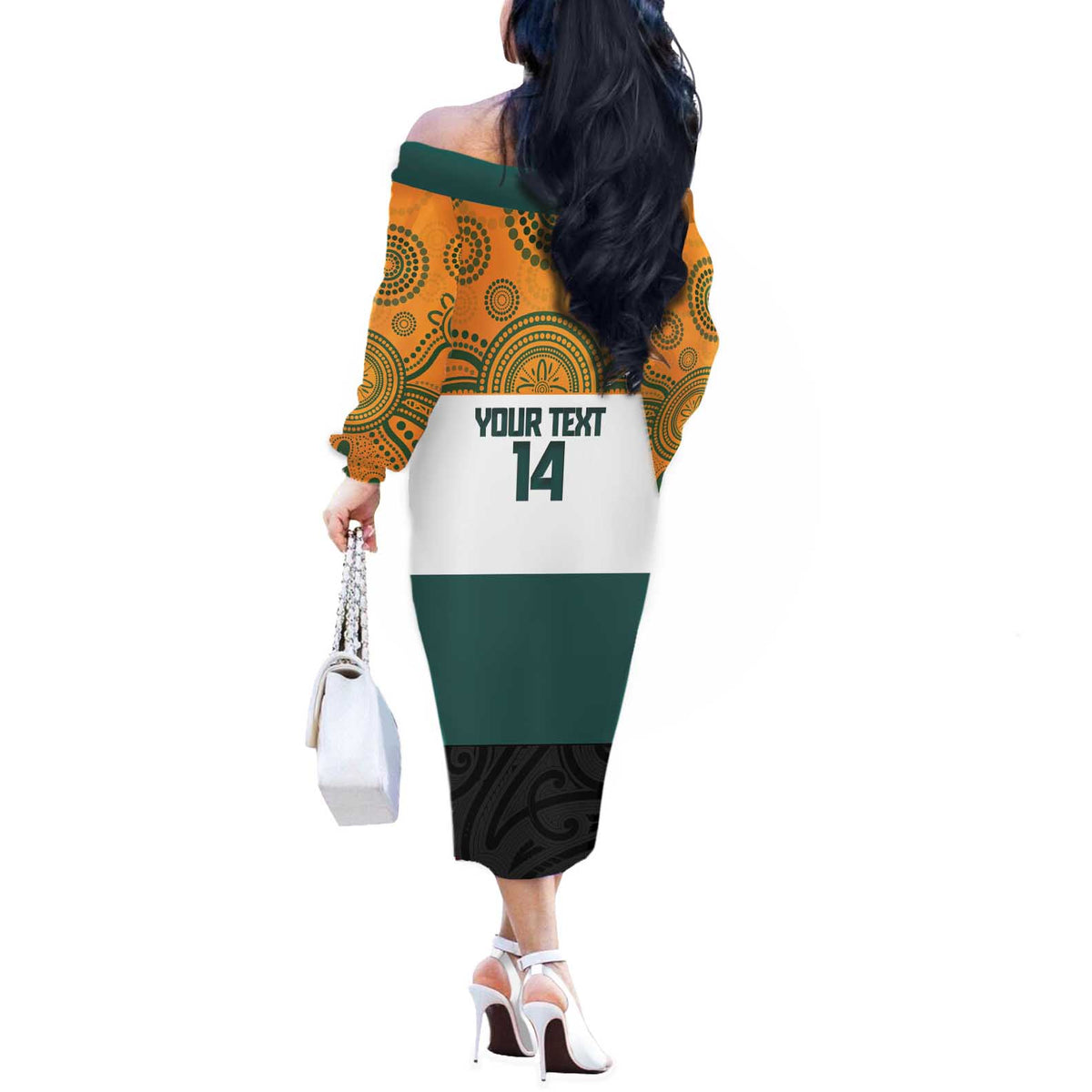 AUNZ Rugby Custom Off The Shoulder Long Sleeve Dress Australia Kangaroo New Zealand Silver Fern - Polynesian Pride