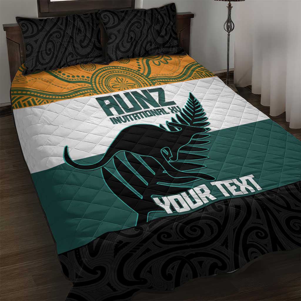 AUNZ Rugby Custom Quilt Bed Set Australia Kangaroo New Zealand Silver Fern - Polynesian Pride