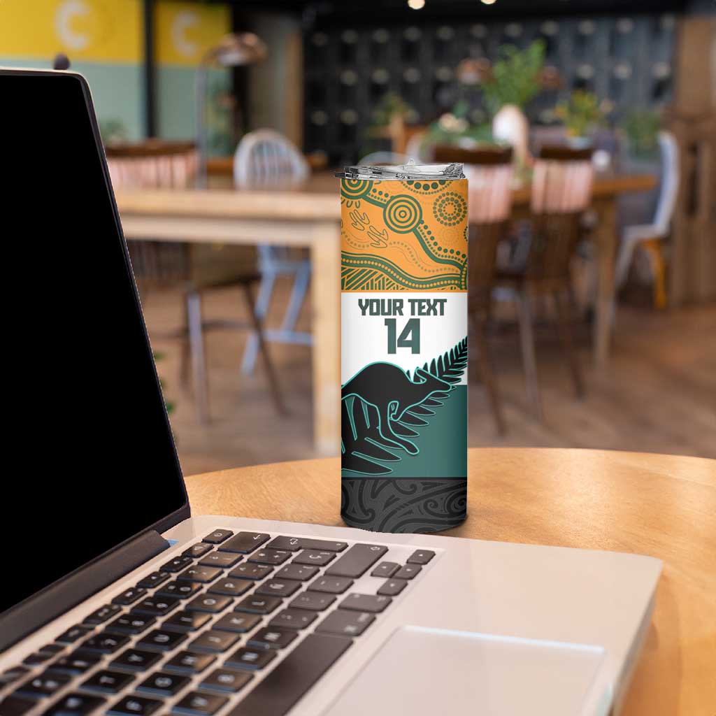 AUNZ Rugby Custom Skinny Tumbler Australia Kangaroo New Zealand Silver Fern - Polynesian Pride