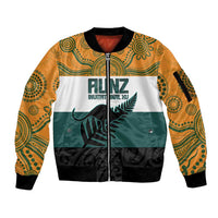 AUNZ Rugby Custom Sleeve Zip Bomber Jacket Australia Kangaroo New Zealand Silver Fern - Polynesian Pride