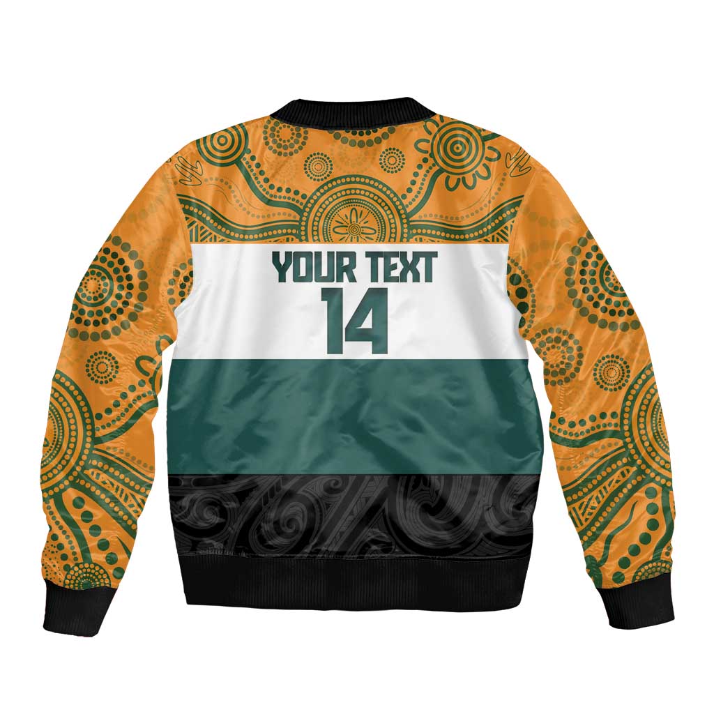 AUNZ Rugby Custom Sleeve Zip Bomber Jacket Australia Kangaroo New Zealand Silver Fern - Polynesian Pride