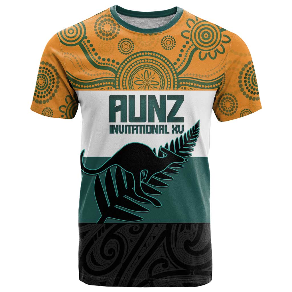 AUNZ Rugby Custom T Shirt Australia Kangaroo New Zealand Silver Fern - Polynesian Pride