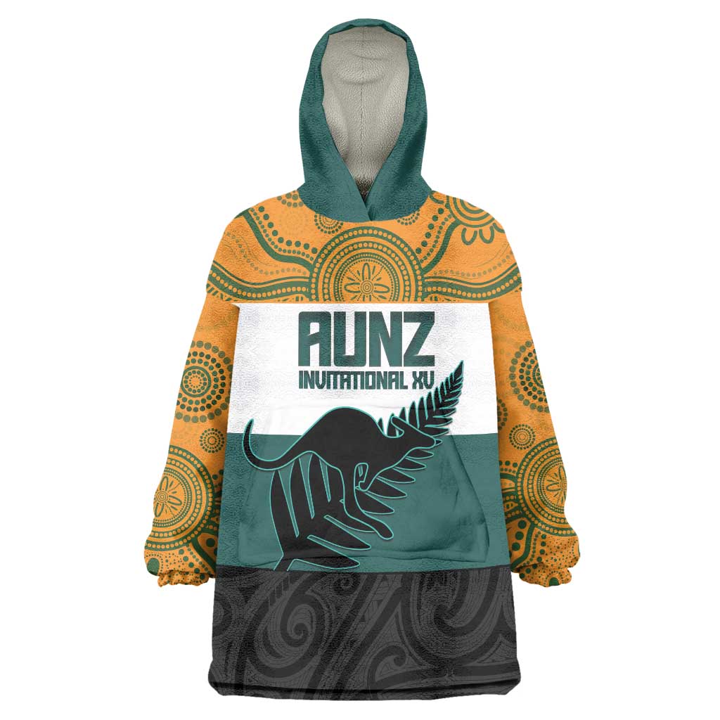 AUNZ Rugby Custom Wearable Blanket Hoodie Australia Kangaroo New Zealand Silver Fern - Polynesian Pride