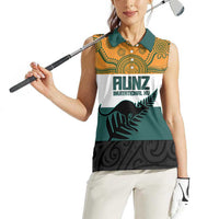 AUNZ Rugby Custom Women Sleeveless Polo Shirt Australia Kangaroo New Zealand Silver Fern - Polynesian Pride