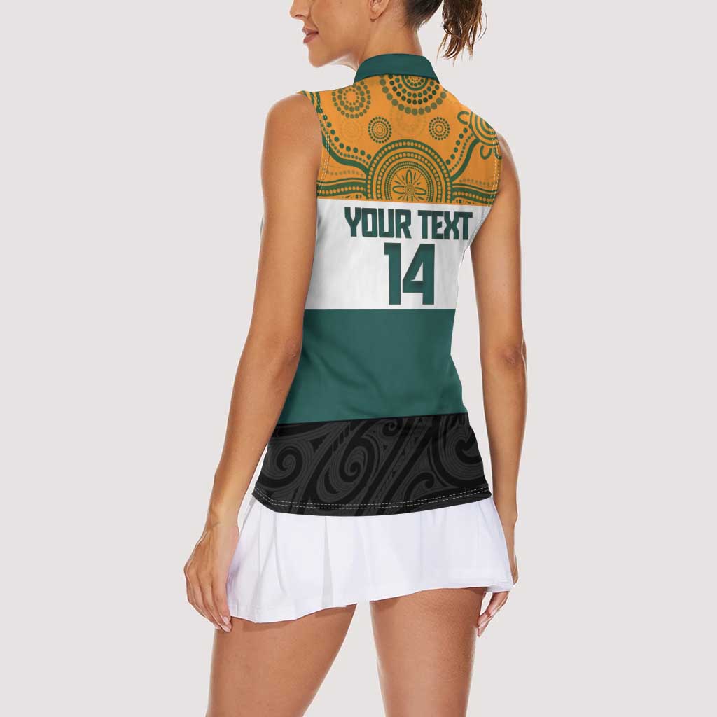 AUNZ Rugby Custom Women Sleeveless Polo Shirt Australia Kangaroo New Zealand Silver Fern - Polynesian Pride