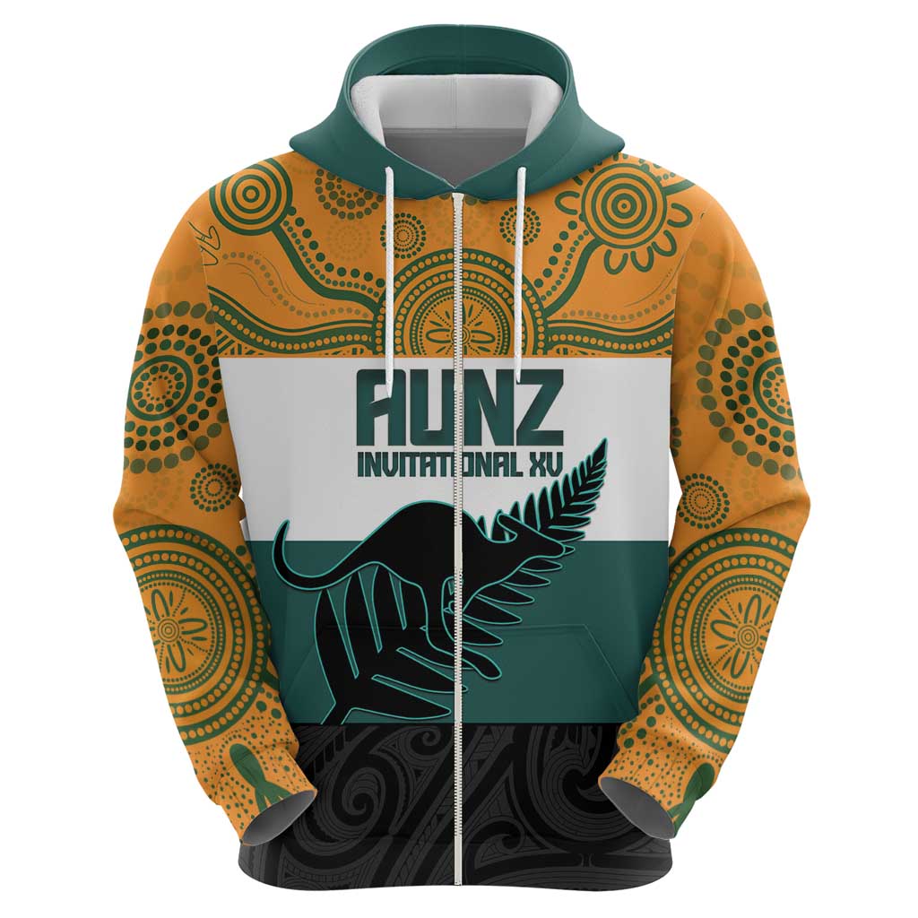 AUNZ Rugby Custom Zip Hoodie Australia Kangaroo New Zealand Silver Fern - Polynesian Pride