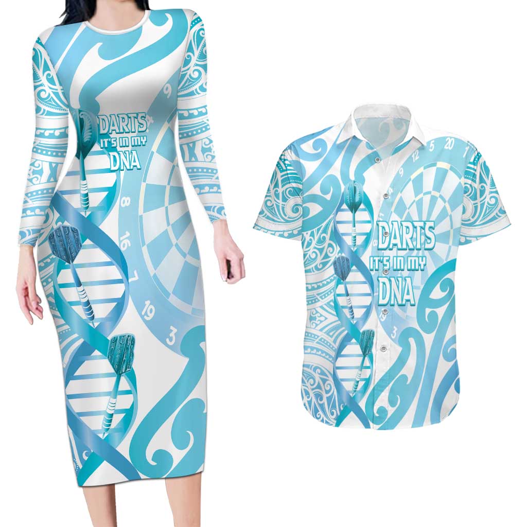 Personalised New Zealand Darts Couples Matching Long Sleeve Bodycon Dress and Hawaiian Shirt Aotearoa Maori Its In My DNA White - Polynesian Pride