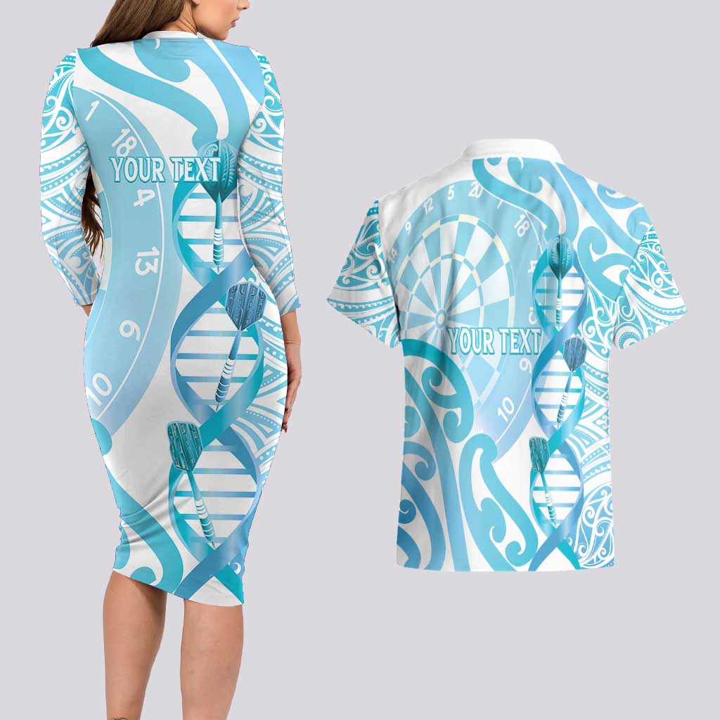 Personalised New Zealand Darts Couples Matching Long Sleeve Bodycon Dress and Hawaiian Shirt Aotearoa Maori Its In My DNA White - Polynesian Pride