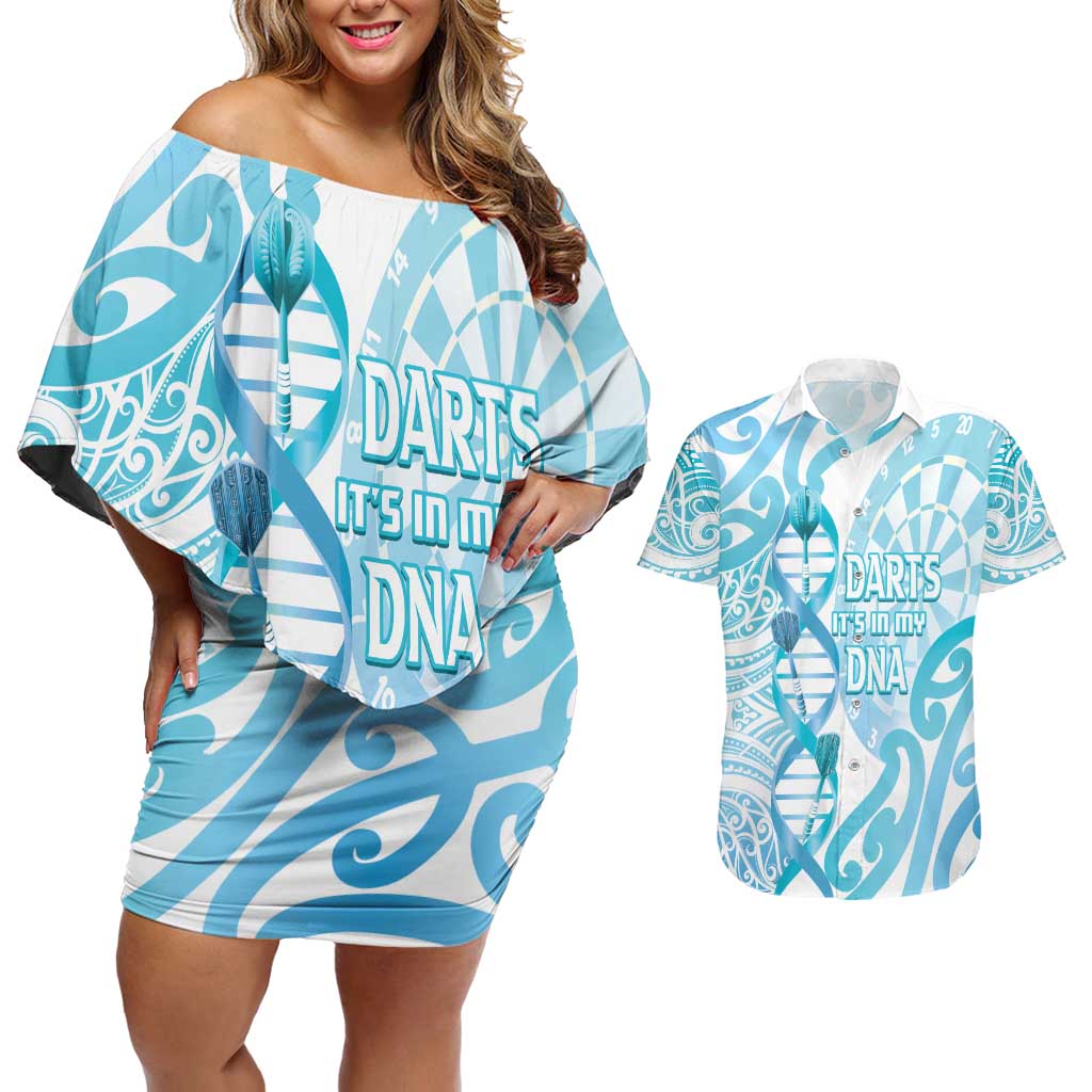 Personalised New Zealand Darts Couples Matching Off Shoulder Short Dress and Hawaiian Shirt Aotearoa Maori Its In My DNA White - Polynesian Pride