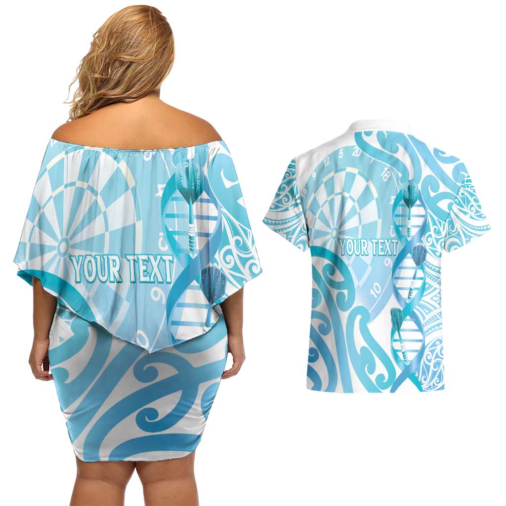 Personalised New Zealand Darts Couples Matching Off Shoulder Short Dress and Hawaiian Shirt Aotearoa Maori Its In My DNA White - Polynesian Pride