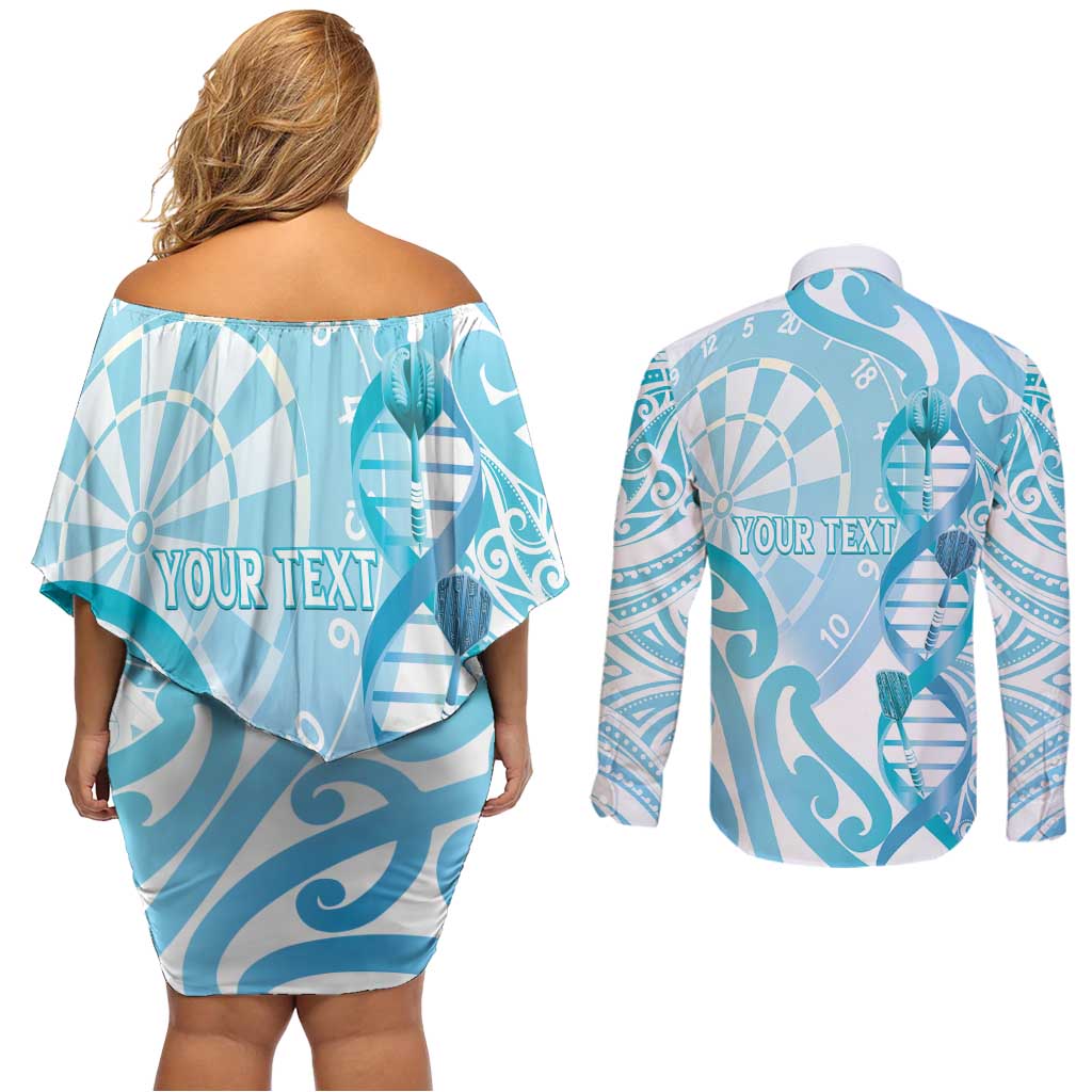 Personalised New Zealand Darts Couples Matching Off Shoulder Short Dress and Long Sleeve Button Shirt Aotearoa Maori Its In My DNA White - Polynesian Pride