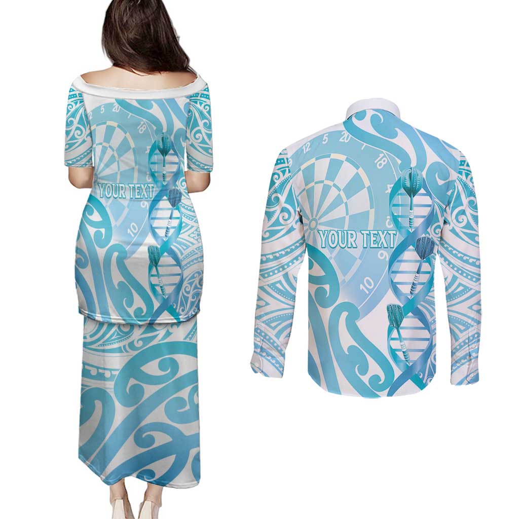 Personalised New Zealand Darts Couples Matching Puletasi and Long Sleeve Button Shirt Aotearoa Maori Its In My DNA White - Polynesian Pride