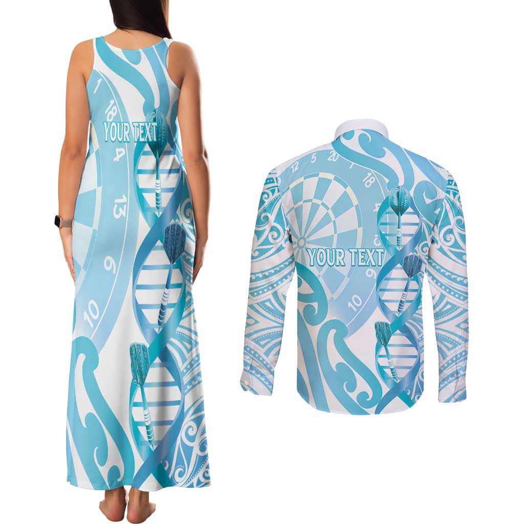 Personalised New Zealand Darts Couples Matching Tank Maxi Dress and Long Sleeve Button Shirt Aotearoa Maori Its In My DNA White - Polynesian Pride