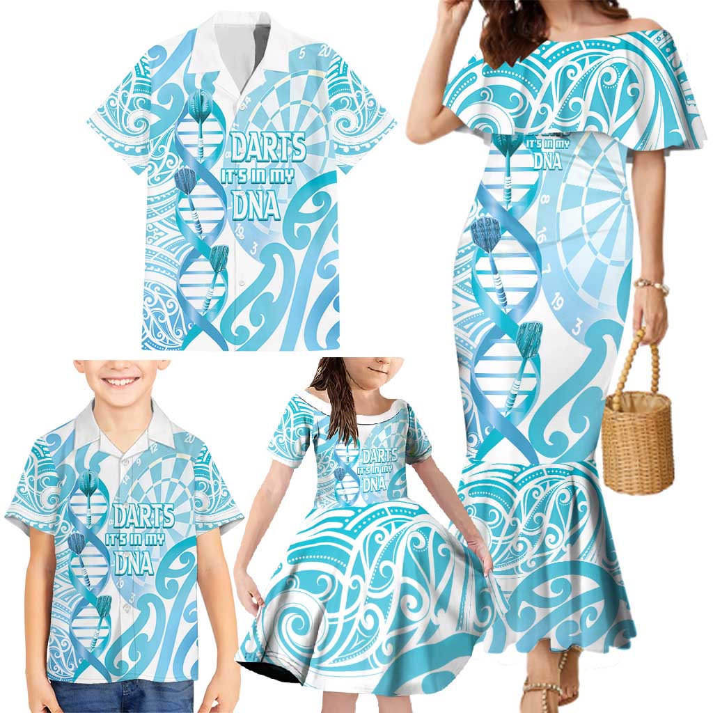 Personalised New Zealand Darts Family Matching Mermaid Dress and Hawaiian Shirt Aotearoa Maori Its In My DNA White - Polynesian Pride