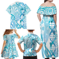 Personalised New Zealand Darts Family Matching Off Shoulder Maxi Dress and Hawaiian Shirt Aotearoa Maori Its In My DNA White - Polynesian Pride