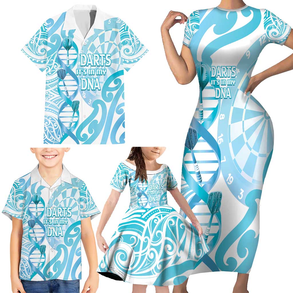 Personalised New Zealand Darts Family Matching Short Sleeve Bodycon Dress and Hawaiian Shirt Aotearoa Maori Its In My DNA White - Polynesian Pride