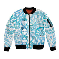 Personalised New Zealand Darts Sleeve Zip Bomber Jacket Aotearoa Maori Its In My DNA White - Polynesian Pride