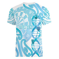 Personalised New Zealand Darts Women V-Neck T-Shirt Aotearoa Maori Its In My DNA White - Polynesian Pride