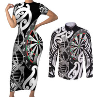 Personalised New Zealand Darts Couples Matching Short Sleeve Bodycon Dress and Long Sleeve Button Shirt Aotearoa Maori Its In My DNA Black - Polynesian Pride
