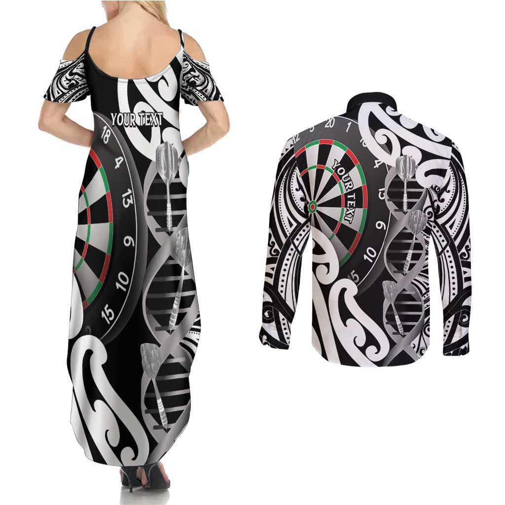 Personalised New Zealand Darts Couples Matching Summer Maxi Dress and Long Sleeve Button Shirt Aotearoa Maori Its In My DNA Black - Polynesian Pride
