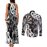 Personalised New Zealand Darts Couples Matching Tank Maxi Dress and Long Sleeve Button Shirt Aotearoa Maori Its In My DNA Black - Polynesian Pride