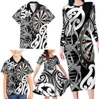 Personalised New Zealand Darts Family Matching Long Sleeve Bodycon Dress and Hawaiian Shirt Aotearoa Maori Its In My DNA Black - Polynesian Pride