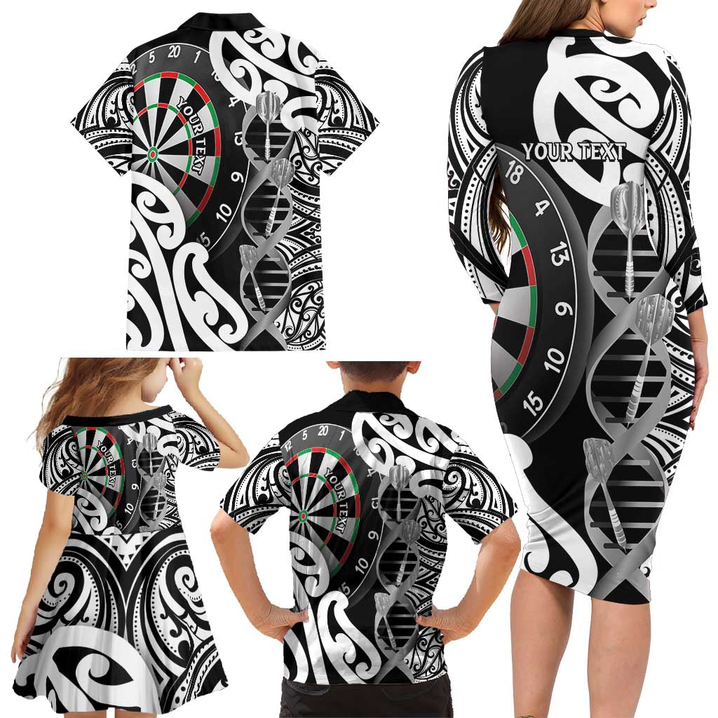 Personalised New Zealand Darts Family Matching Long Sleeve Bodycon Dress and Hawaiian Shirt Aotearoa Maori Its In My DNA Black - Polynesian Pride